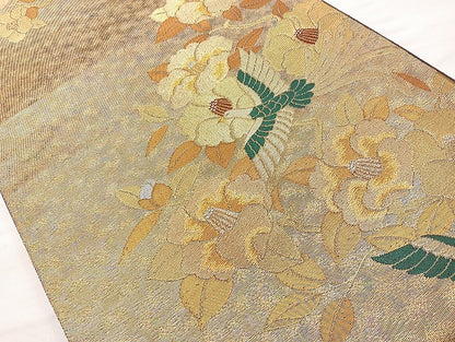 平和屋着物◎太鼓柄袋帯 唐織 花鳥文 手織 引箔 正絹 逸品 BAAL1065cm
