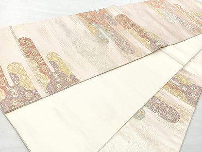 平和屋着物◎六通柄袋帯 唐織 エ霞草花文 金糸 正絹 逸品 BAAL3301cm