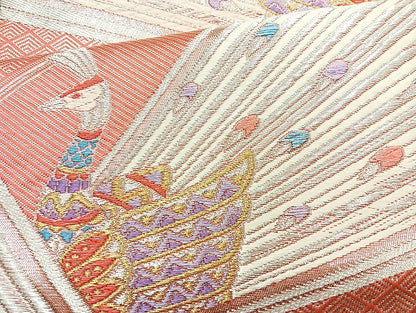 平和屋着物◎六通柄袋帯 唐織 孔雀 金銀糸 正絹 逸品 BAAL3310cm
