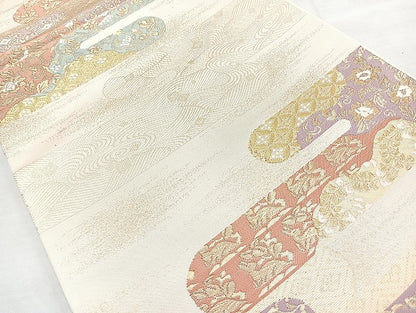 平和屋着物◎六通柄袋帯 唐織 エ霞草花文 金糸 正絹 逸品 BAAL3301cm