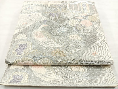 平和屋着物◎六通柄袋帯 唐織 千代乃文 プラチナ箔 正絹 逸品 BAAL3328cm