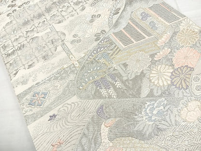 平和屋着物◎六通柄袋帯 唐織 千代乃文 プラチナ箔 正絹 逸品 BAAL3328cm