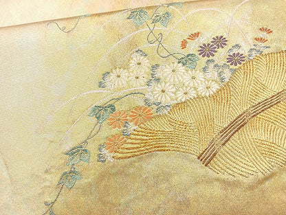 平和屋着物◎太鼓柄袋帯 草花文 金糸 正絹 逸品 BAAL3347cm