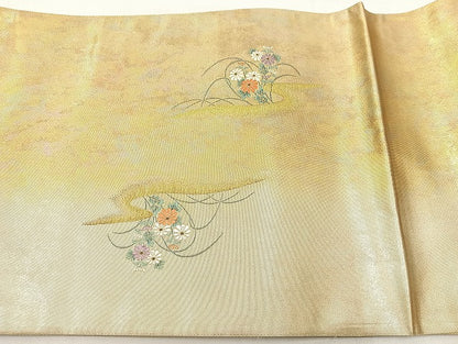 平和屋着物◎太鼓柄袋帯 草花文 金糸 正絹 逸品 BAAL3347cm
