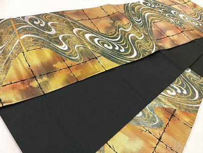 平和屋着物◎六通柄袋帯 流水文 金銀糸 正絹 逸品 BAAL3345cm