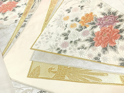平和屋着物◎六通柄袋帯 唐織 色紙重ね花文 金銀糸 正絹 逸品 BAAL3349cm