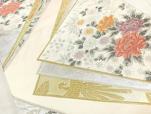 平和屋着物◎六通柄袋帯 唐織 色紙重ね花文 金銀糸 正絹 逸品 BAAL3349cm