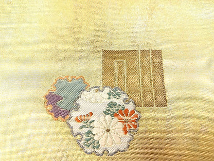平和屋着物◎太鼓柄袋帯 草花文 金糸 正絹 逸品 BAAL3347cm