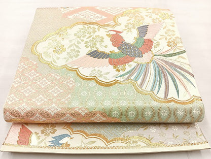 平和屋着物◎六通柄袋帯 唐織 鳳凰花文 金糸 正絹 逸品 BAAL3379cm
