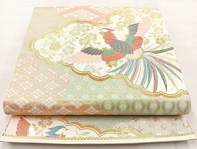 平和屋着物◎六通柄袋帯 唐織 鳳凰花文 金糸 正絹 逸品 BAAL3379cm