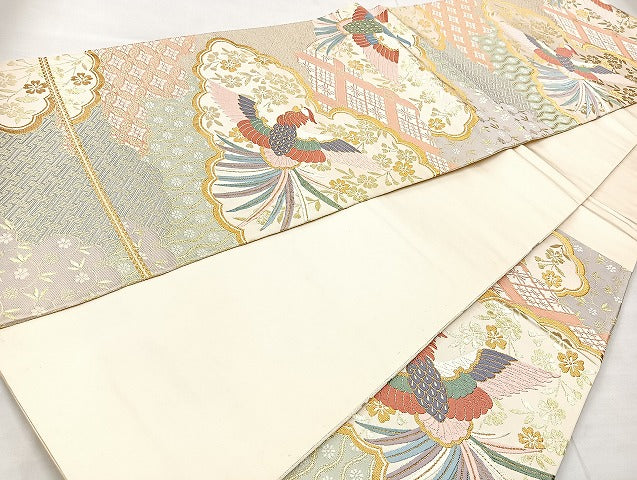 平和屋着物◎六通柄袋帯 唐織 鳳凰花文 金糸 正絹 逸品 BAAL3379cm