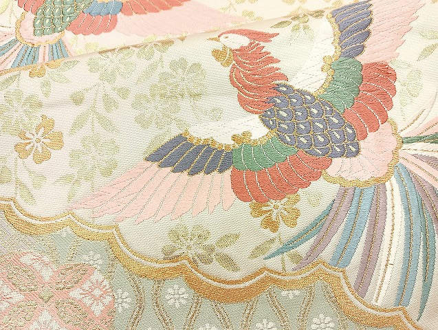 平和屋着物◎六通柄袋帯 唐織 鳳凰花文 金糸 正絹 逸品 BAAL3379cm