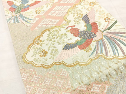 平和屋着物◎六通柄袋帯 唐織 鳳凰花文 金糸 正絹 逸品 BAAL3379cm