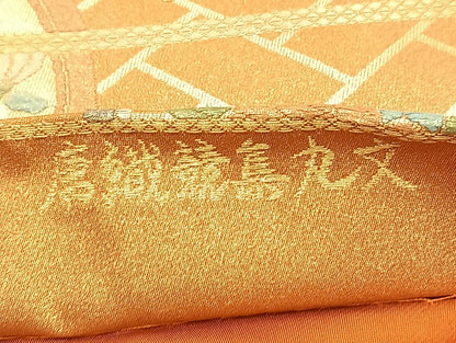 平和屋着物◎六通柄袋帯 唐織競集丸文 金糸 正絹 逸品 BAAL3383cm