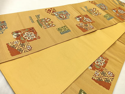 平和屋着物◎六通柄袋帯　唐織　古渡裂　金糸　正絹　逸品　BAAL3382cm