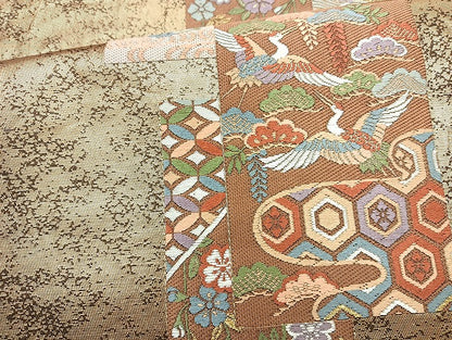 平和屋着物◎六通柄袋帯 唐織 飛鶴草花文 金糸 正絹 逸品 BAAL3386cm