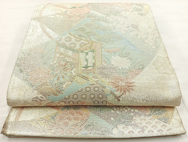 平和屋着物◎900織特選佐賀錦 六通柄袋帯 花鳥文 金銀糸 正絹 逸品 BAAL4316cm