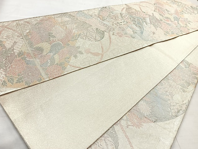 平和屋着物◎900織特選佐賀錦 六通柄袋帯 花鳥文 金銀糸 正絹 逸品 BAAL4316cm