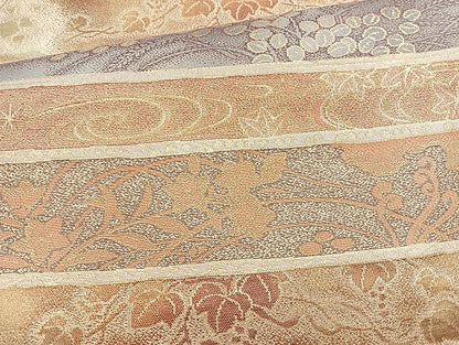 平和屋着物◎六通柄袋帯 横段花文 金糸 正絹 逸品 BAAL4341cm