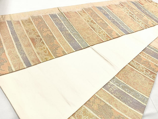 平和屋着物◎六通柄袋帯 横段花文 金糸 正絹 逸品 BAAL4341cm