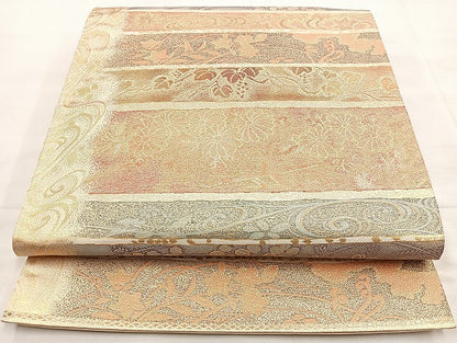 平和屋着物◎六通柄袋帯 横段花文 金糸 正絹 逸品 BAAL4341cm