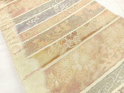 平和屋着物◎六通柄袋帯 横段花文 金糸 正絹 逸品 BAAL4341cm