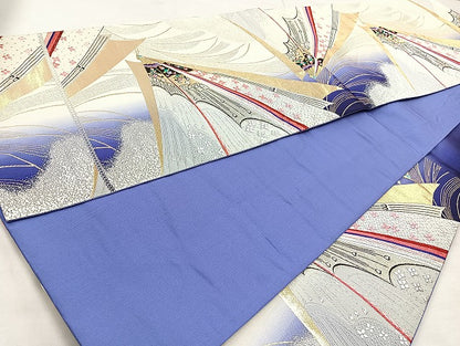 平和屋着物◎六通柄袋帯 唐織 花蝶文 金銀糸 正絹 逸品 BAAL4345cm