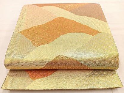 平和屋着物◎佐賀錦 六通柄袋帯 菱文 金糸 正絹 逸品 未仕立て BAAL4355cm