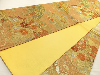 平和屋着物◎六通柄袋帯 唐織 流水花文 金銀糸 正絹 逸品 BAAL4356cm