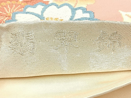 平和屋着物◎六通柄袋帯 唐織 翡翠錦 扇面花文 金糸 正絹 逸品 BAAL4354cm