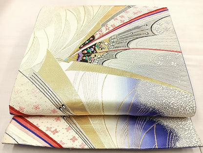 平和屋着物◎六通柄袋帯 唐織 花蝶文 金銀糸 正絹 逸品 BAAL4345cm