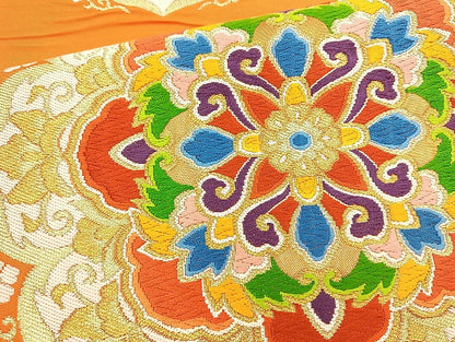 平和屋着物◎六通柄袋帯 唐織 正倉院花文 金糸 正絹 逸品 BAAL4378cm