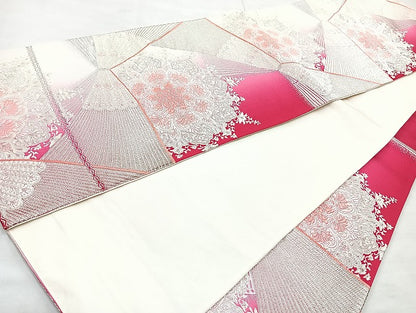 平和屋着物◎六通柄袋帯 唐織 正倉院花文 銀糸 正絹 逸品 BAAL4369cm