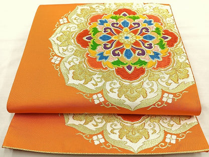 平和屋着物◎六通柄袋帯 唐織 正倉院花文 金糸 正絹 逸品 BAAL4378cm