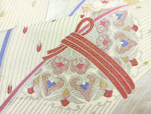 平和屋着物◎六通柄袋帯 唐織 正倉院花文 金銀糸 正絹 逸品 BAAL4391cm