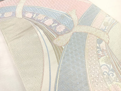 平和屋着物◎六通柄袋帯 唐織 しよう美 プラチナ箔 正絹 逸品 BAAL4386cm