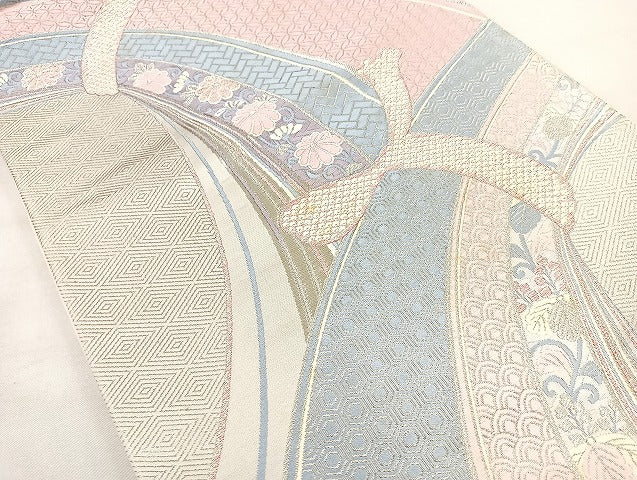 平和屋着物◎六通柄袋帯 唐織 しよう美 プラチナ箔 正絹 逸品 BAAL4386cm