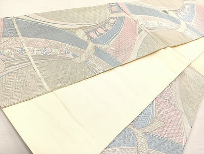 平和屋着物◎六通柄袋帯 唐織 しよう美 プラチナ箔 正絹 逸品 BAAL4386cm