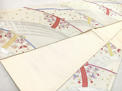 平和屋着物◎六通柄袋帯 唐織 正倉院花文 金銀糸 正絹 逸品 BAAL4391cm