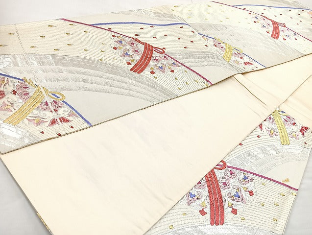 平和屋着物◎六通柄袋帯 唐織 正倉院花文 金銀糸 正絹 逸品 BAAL4391cm