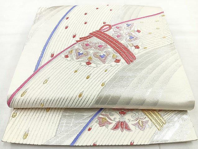 平和屋着物◎六通柄袋帯 唐織 正倉院花文 金銀糸 正絹 逸品 BAAL4391cm