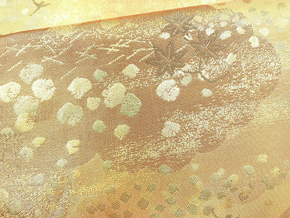 平和屋着物◎六通柄袋帯 雲取り花文 金糸 正絹 逸品 BAAL6824