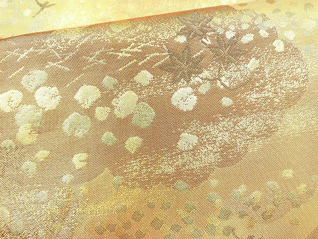 平和屋着物◎六通柄袋帯 雲取り花文 金糸 正絹 逸品 BAAL6824