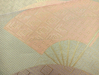 平和屋着物◎佐賀錦 六通柄袋帯 舞扇文 金糸 正絹 逸品 BAAL6841cm