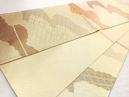 平和屋着物◎佐賀錦 六通柄袋帯 雲重ね文 金糸 正絹 逸品 BAAL6838cm