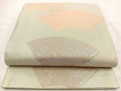 平和屋着物◎佐賀錦 六通柄袋帯 舞扇文 金糸 正絹 逸品 BAAL6841cm