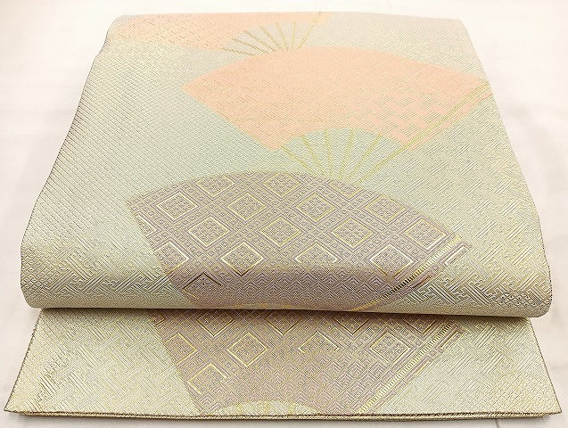 平和屋着物◎佐賀錦 六通柄袋帯 舞扇文 金糸 正絹 逸品 BAAL6841cm