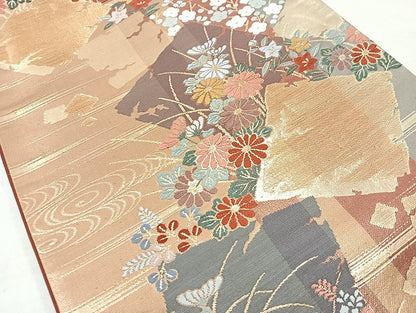 平和屋着物◎六通柄袋帯 唐織 嵯峨野春秋 金糸 正絹 逸品 BAAL6834cm