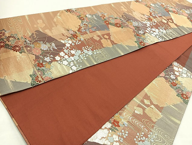 平和屋着物◎六通柄袋帯 唐織 嵯峨野春秋 金糸 正絹 逸品 BAAL6834cm