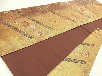 平和屋着物◎六通柄袋帯 唐織 更紗花文 金糸 引箔 正絹 逸品 BAAL6848cm